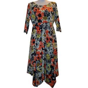 Merimecco Style Vintage Unique Floral  Handkerchief Hem Dress L
